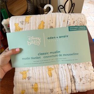 aden + anais Classic Muslin Blanket with Yellow and Gray Accents WINNIE THE POOH